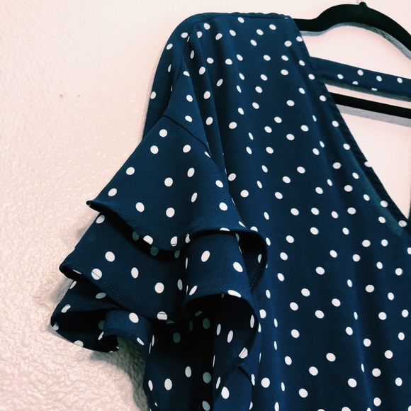 Blue Polkadot Chiffon Top - Picture 3 of 4